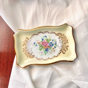 Vintage French hand painted jewelry dish